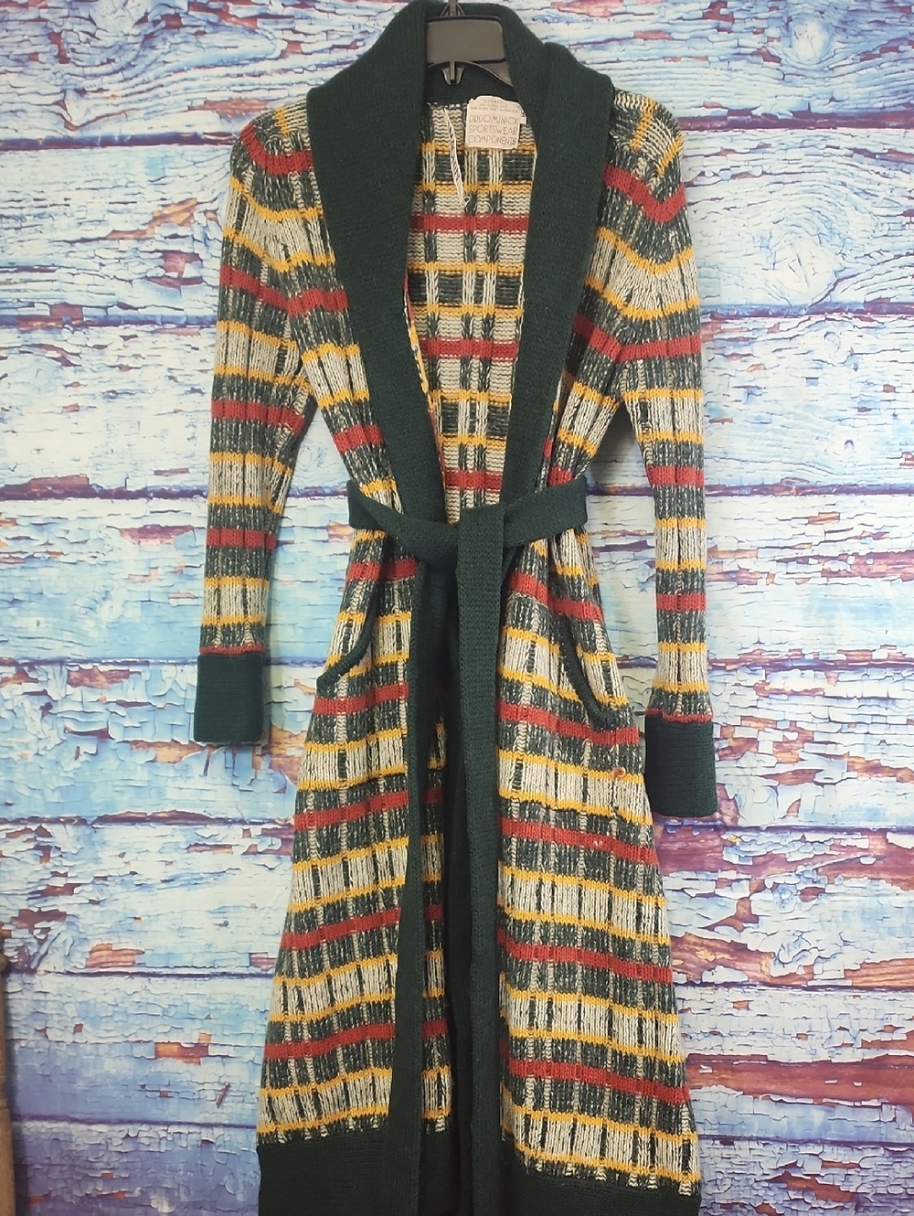 IMAGININ & Co.  Wool Striped Knit Cardigan - Green, Mustard, Red, Cream
